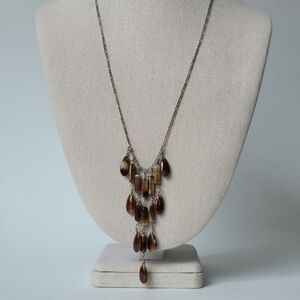 AGI Sterling Silver 925 Necklace Brown Porcelain Beads Cascade Boho Nature